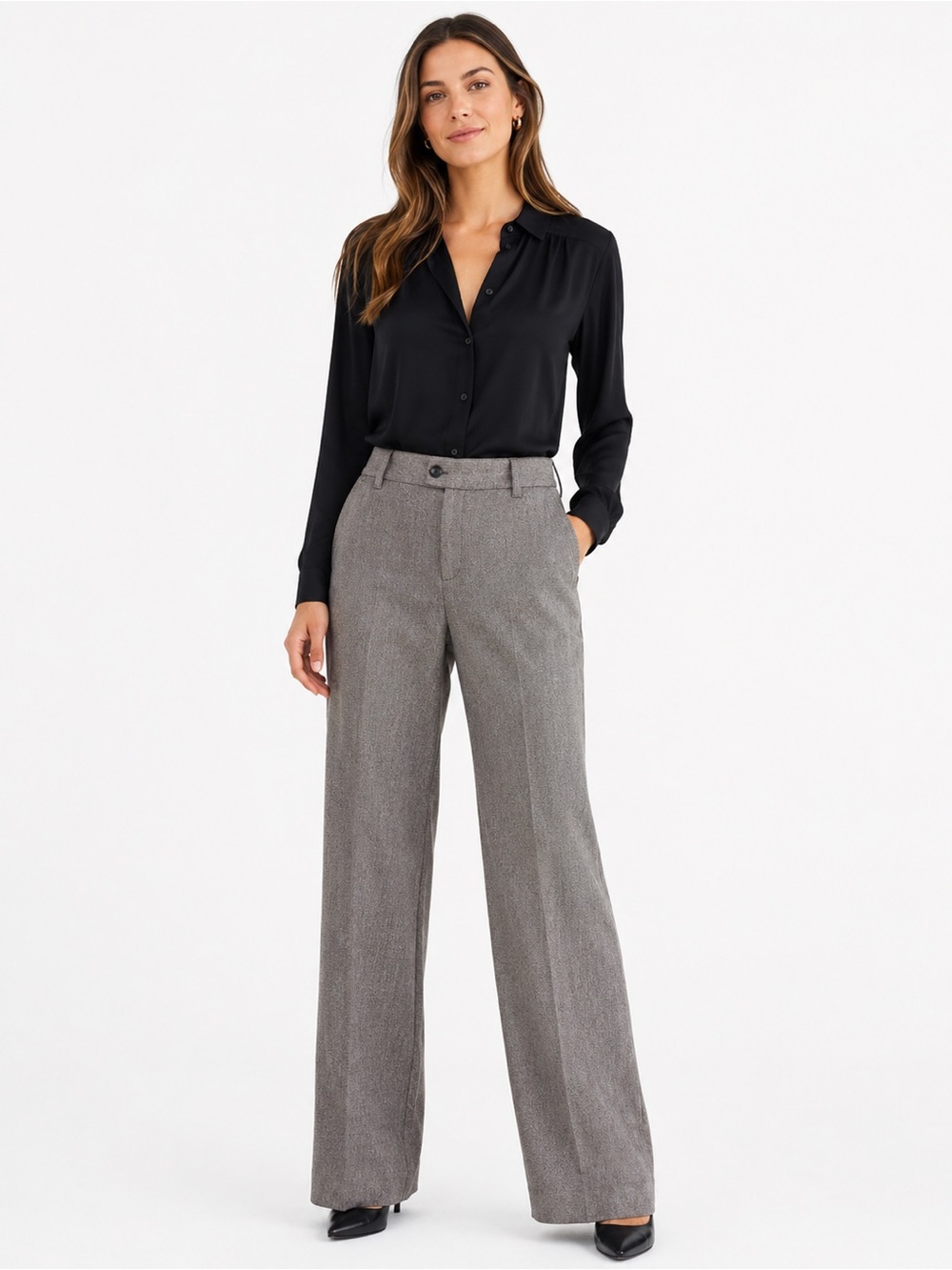 Banana Republic Gray Wool Blend Career Trouser Pants Wide Leg Office Size 4